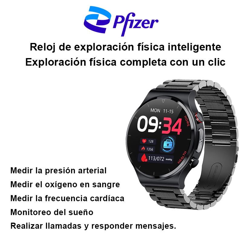 Reloj de exploración física inteligente【mide la presión arterial + mide el oxígeno en la sangre + mide la frecuencia cardíaca + monitoriza el sueño + realiza llamadas y responde mensajes】