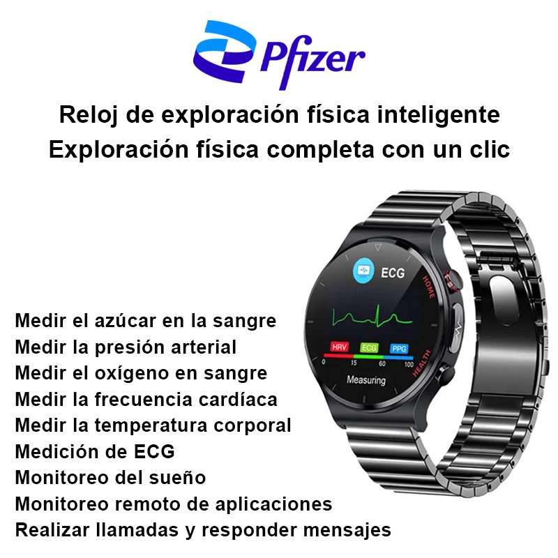 Reloj de examen físico inteligente【medición no invasiva de azúcar en sangre + medición de presión arterial + medición de oxígeno en sangre + medición de frecuencia cardíaca + monitoreo del sueño + hacer llamadas y responder mensajes + medir la temperatura corporal + medición de electrocardiograma】