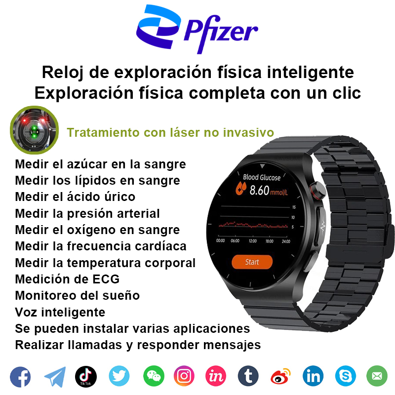 Reloj de examen físico inteligente【medición no invasiva de azúcar en sangre + medición de lípidos en sangre + medición de ácido úrico + medición de presión arterial + medición de oxígeno en sangre + medición de frecuencia cardíaca + monitoreo del sueño + hacer llamadas y responder mensajes + medir la temperatura corporal + medición de electrocardiograma + voz inteligente + puede instalar múltiples aplicaciones + tratamiento con láser no invasivo 】