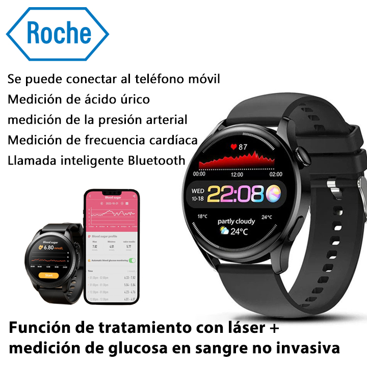 【Función de tratamiento con láser + función de medición de glucosa en sangre no invasiva】Reloj de tratamiento con láser de Roche